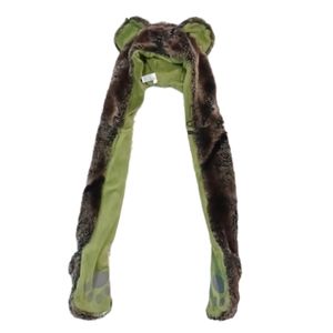 Hooded bear hat with attached mittens